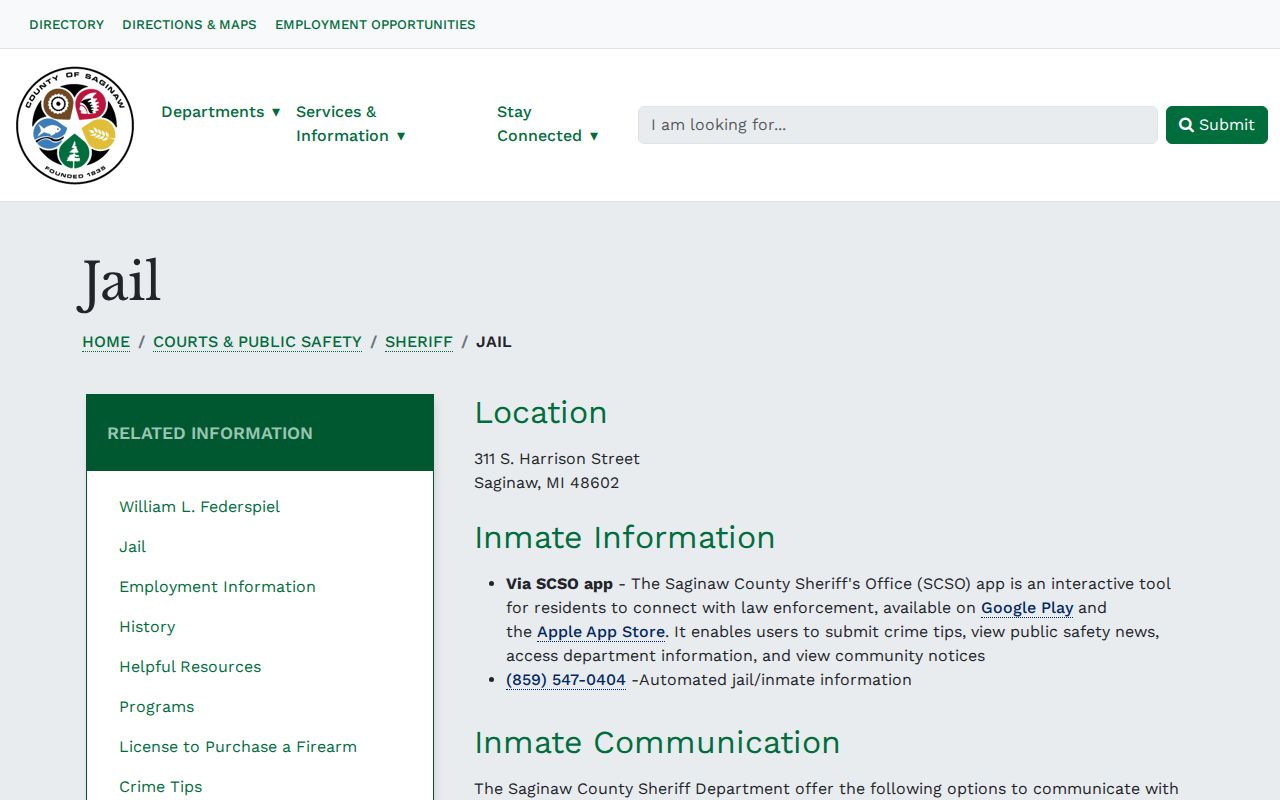 Official Saginaw County Jail information page