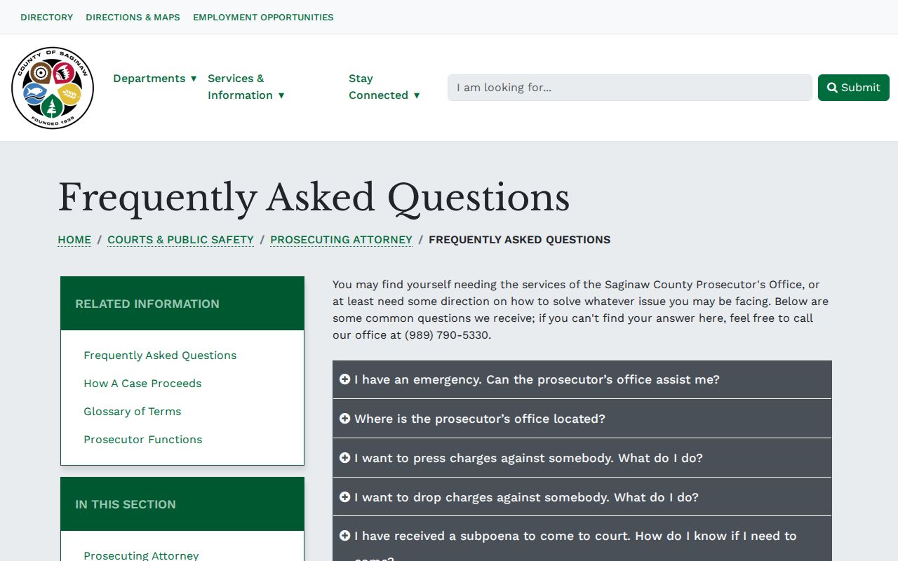 Saginaw County Prosecuting Attorney frequently asked questions page