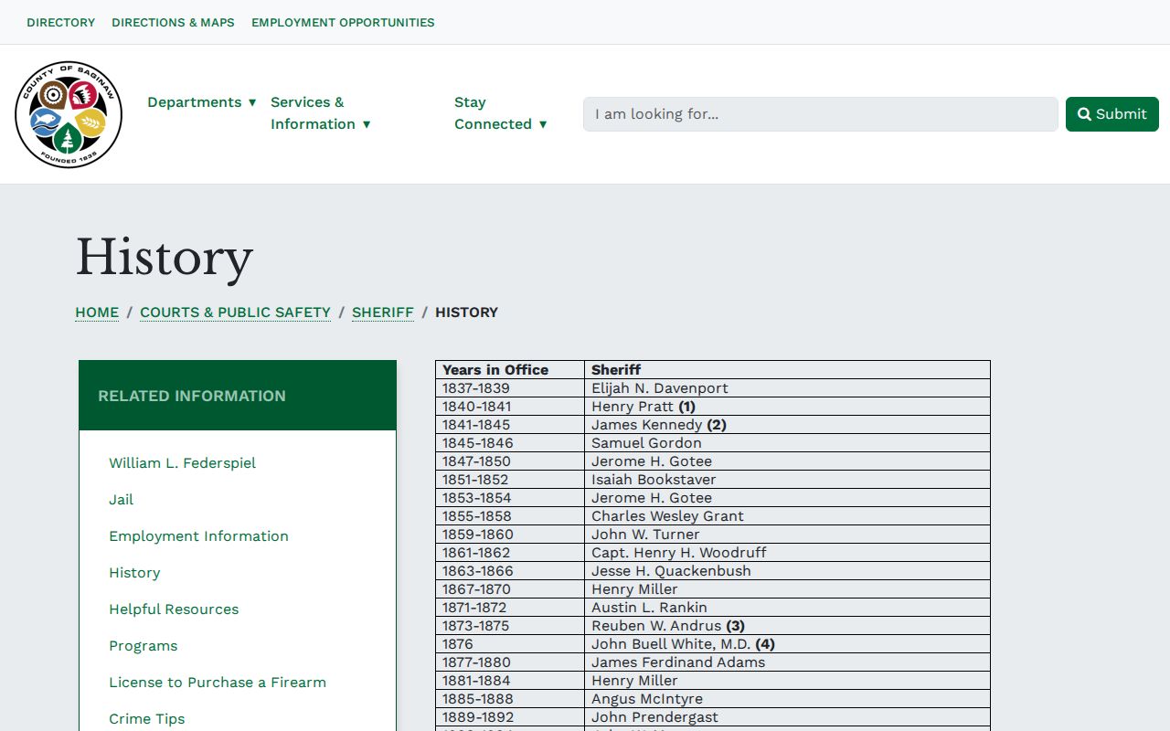 Official Saginaw County Sheriff history page