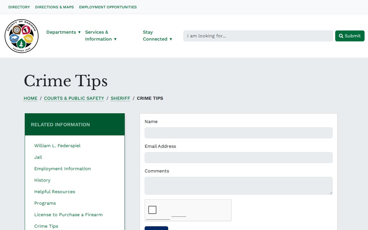 Official Saginaw County Sheriff crime-tip form