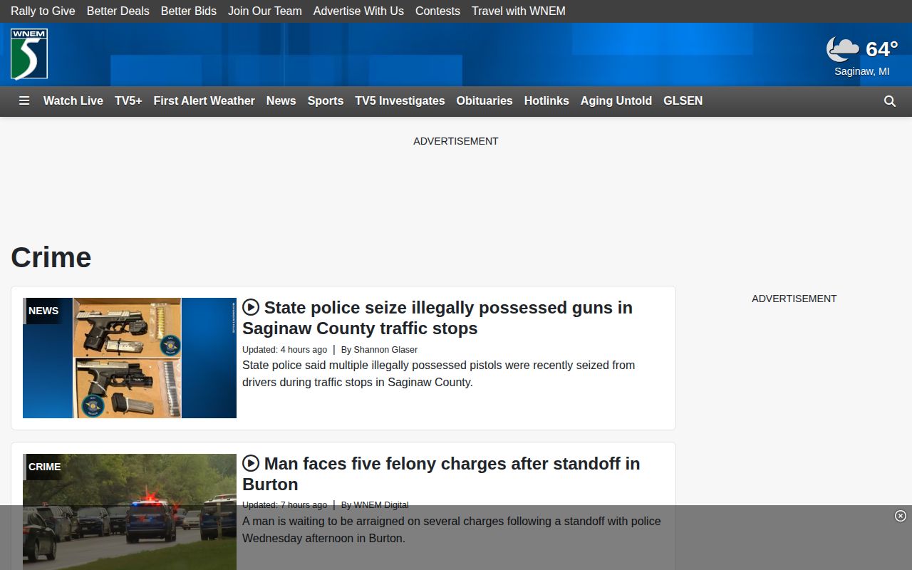 WNEM regional crime news section